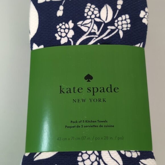 NEW Kate Spade Kitchen Towel Set 5 Pairs Printed Dish Towels Floral Plaid Blue - Picture 2 of 11
